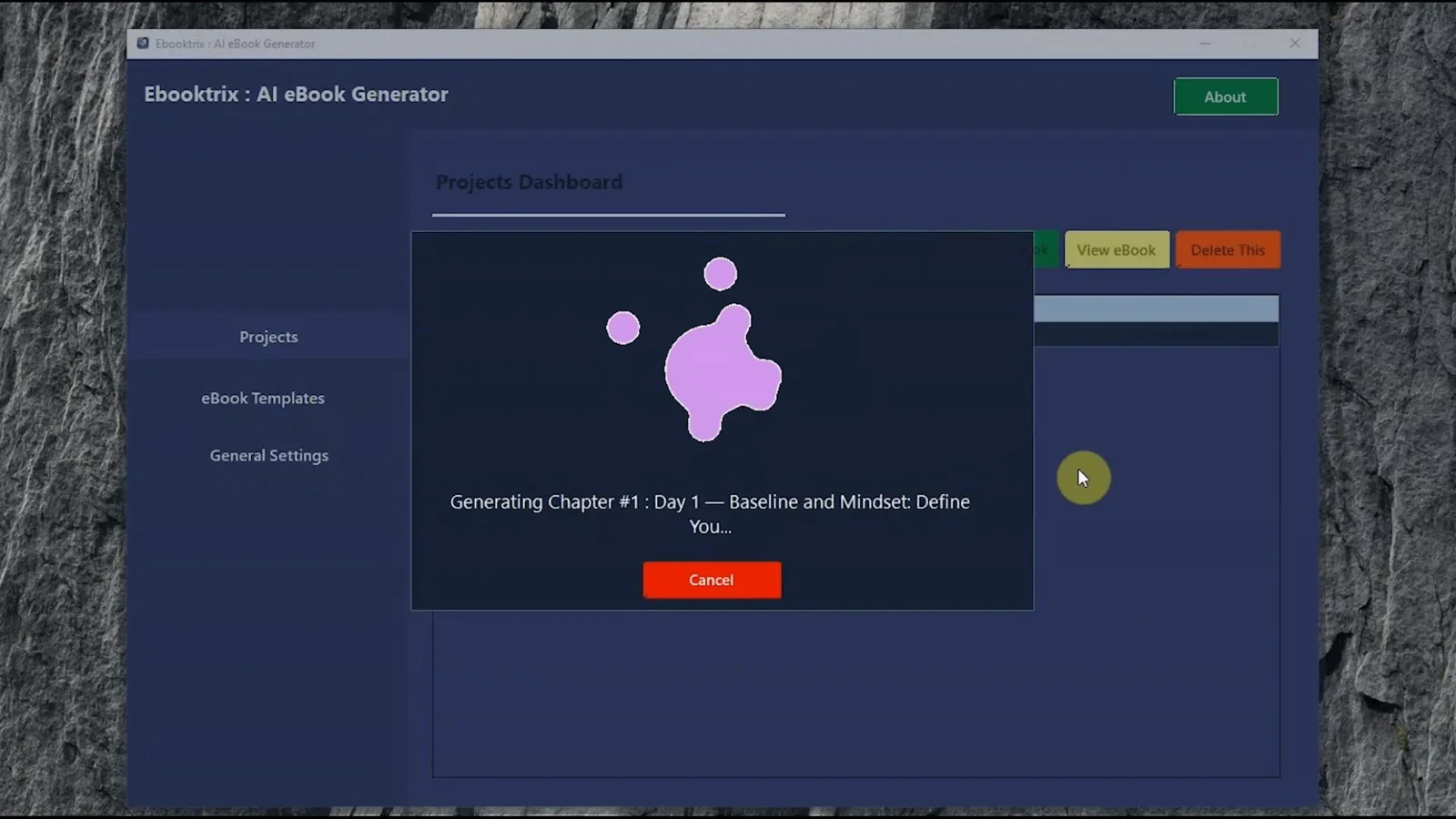 Ebooktrix showing AI-generated chapter content with affiliate link placement options