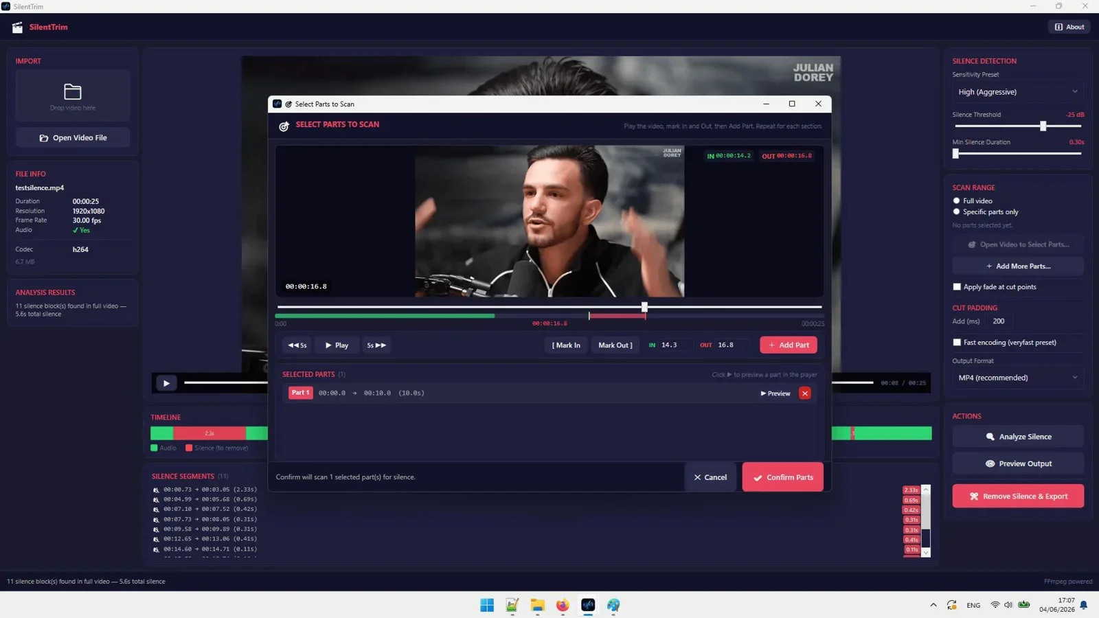 SilentTrim output result after silence removal