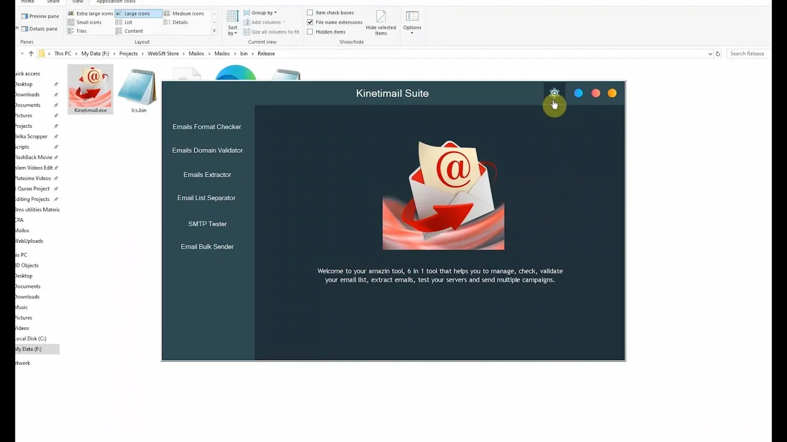 Kinetimail Suite Windows email toolkit interface