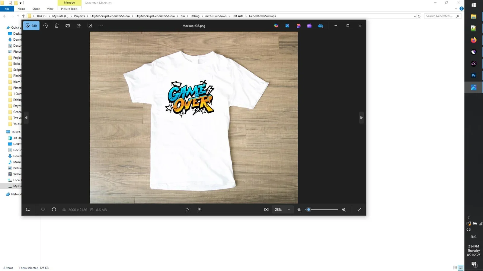 Etsy Mockups Generator Studio showing t-shirt mockup output