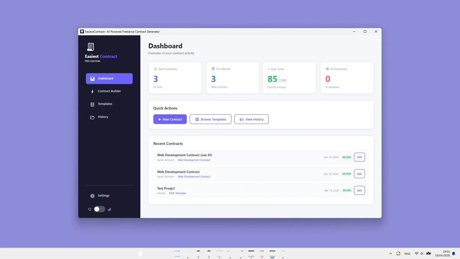 Template Selection in EasiestContract