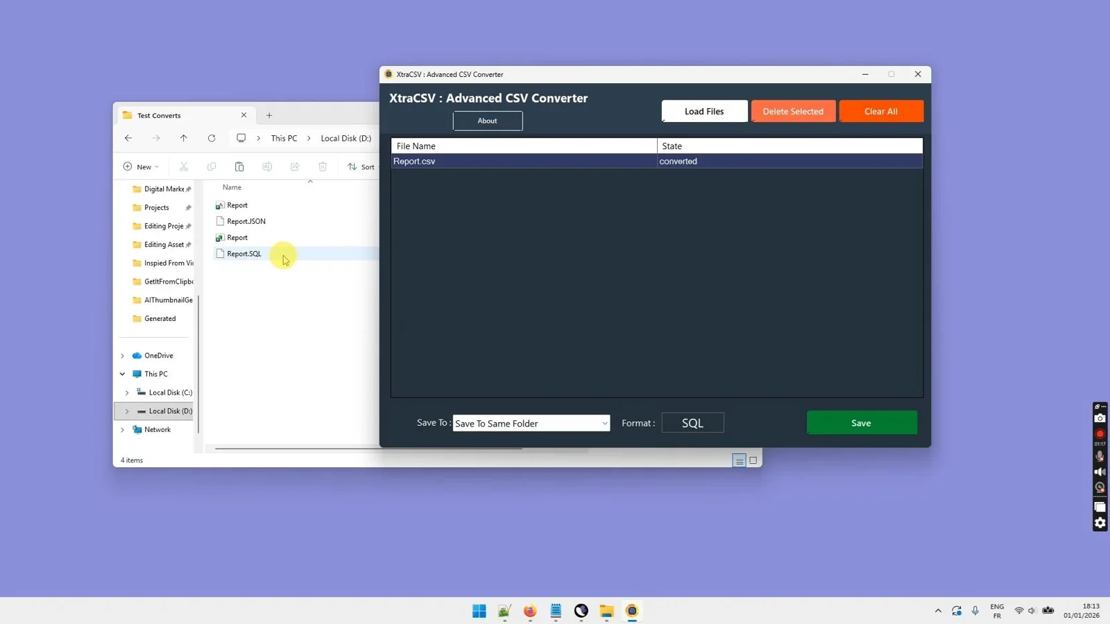 XtraCSV Batch File Processing Screen