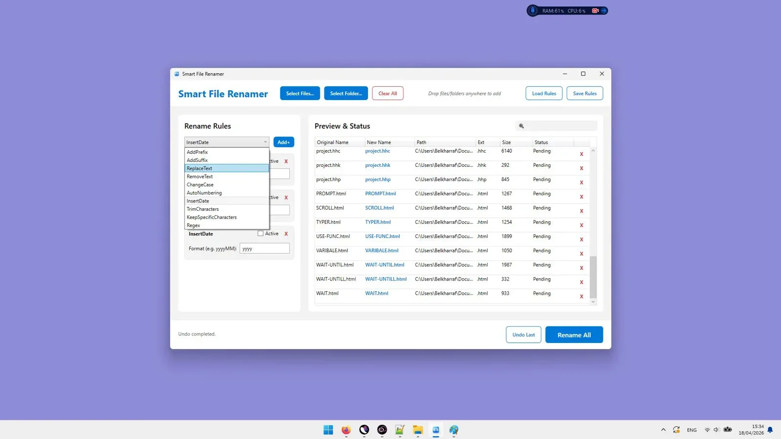 Smart File Renamer Batch Processing Rules
