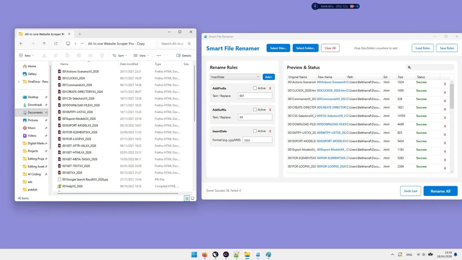 Smart File Renamer Workflow Settings