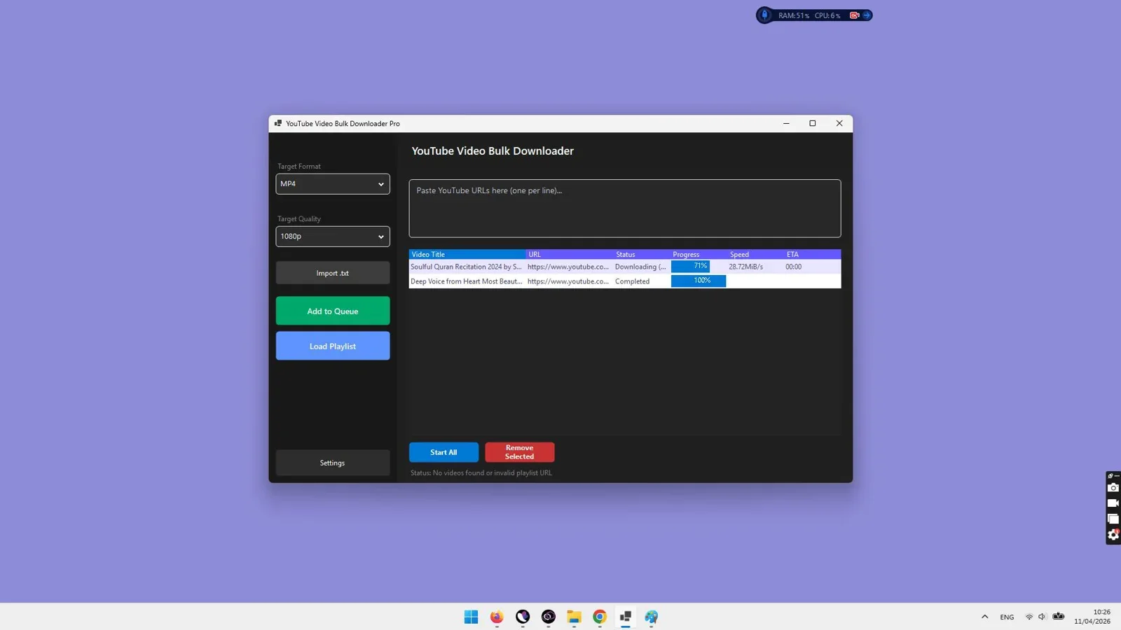 VidGorilla Format and Quality Selection Screen